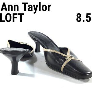 Ann Taylor Loft Mules Sandals Slides Slip Ons Black Tan 8.5 Brazil Leather Upper
